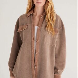 Z Supply Austen Washed Shirt Jacket Medium Shacket Brown Cotton Casual Layering